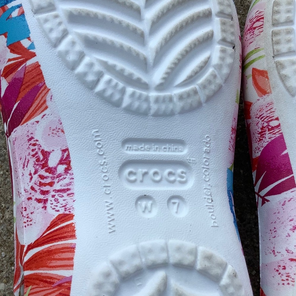 Crocs Kadee Floral Tropical Print Slip On Comfort Flats White Pink Blue Womens 7 - Picture 7 of 9